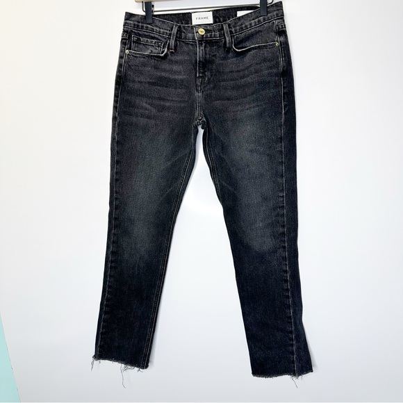 Frame Le Nik Straight Leg Jeans Distressed Black Size 26 - Picture 2 of 11